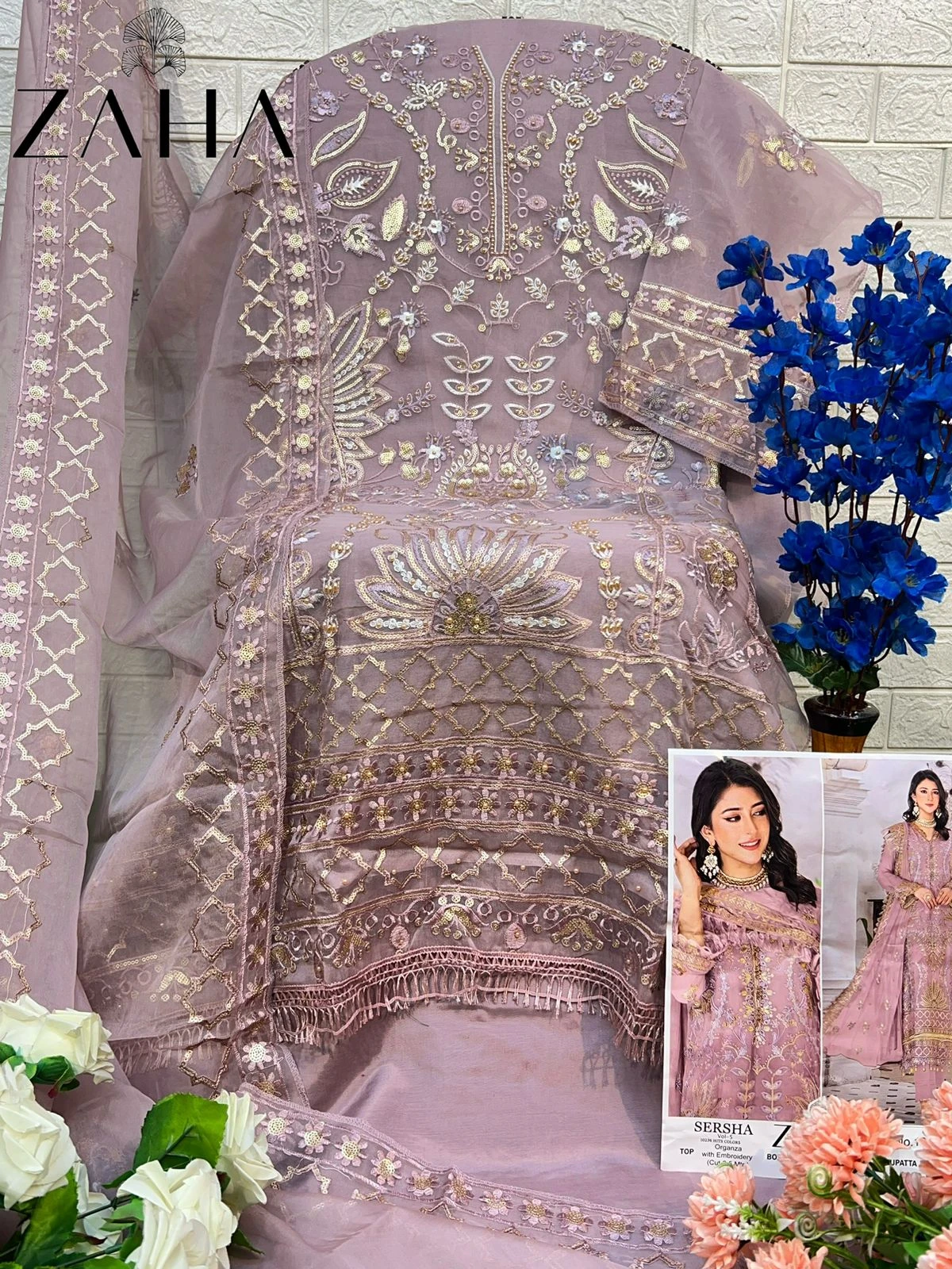 Zaha Sersha Vol 5 Organza Wholesale Pakistani Salwar Suit Catalog — Wholesale Pakistani Suits, MPA wholesale from Surat - Gallery Image 4